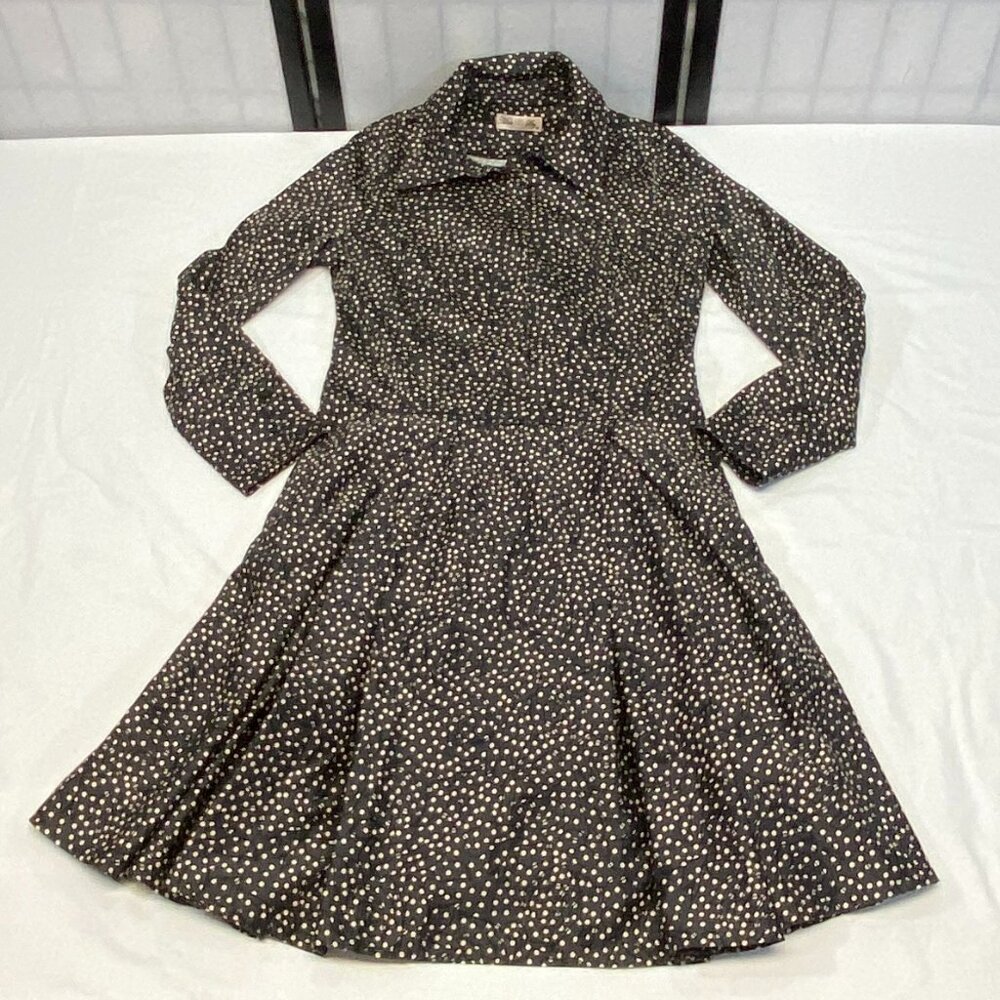 Moss & Spy Black White Dot Floral Pleated Skirt Midi Dress Concealed Button 12
